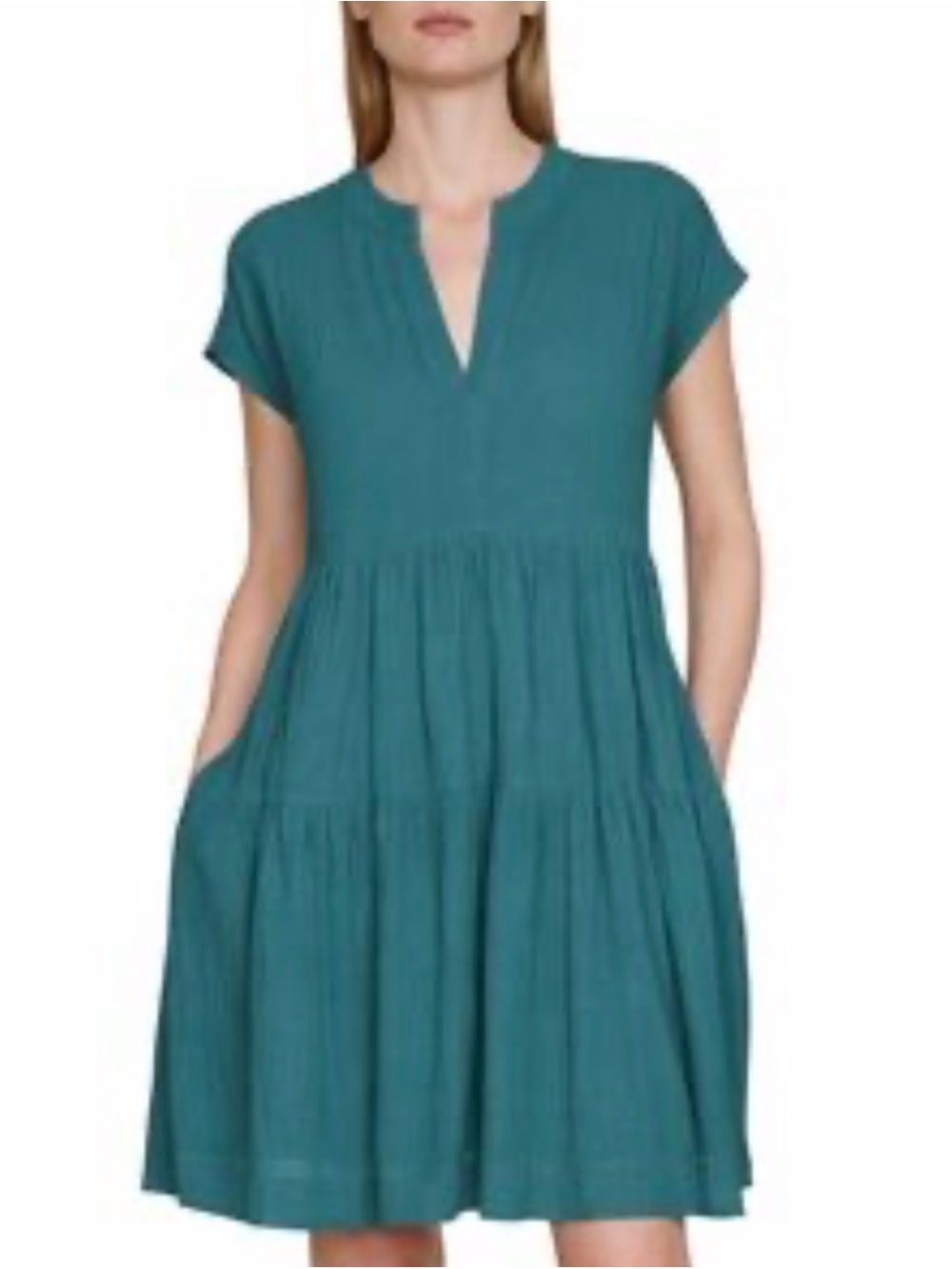 Calvin Klein Green Short-Sleeve Tiered Boho Dress